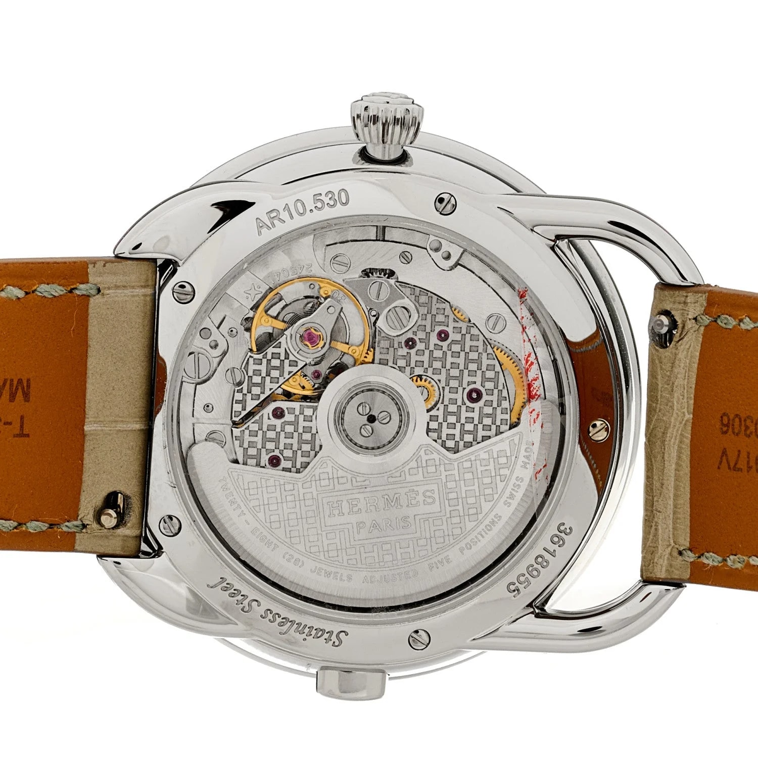 Stainless Steel Alligator Diamond Bezel Mother of Pearl 38mm Arceau le Temps Voyageur Automatic Gris Perle 4