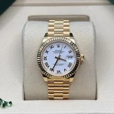 Rolex — Rolex Lady-Datejust NEW 2025 White Roman Dial 18K Gold Fluted Bezel President — Watch — resale