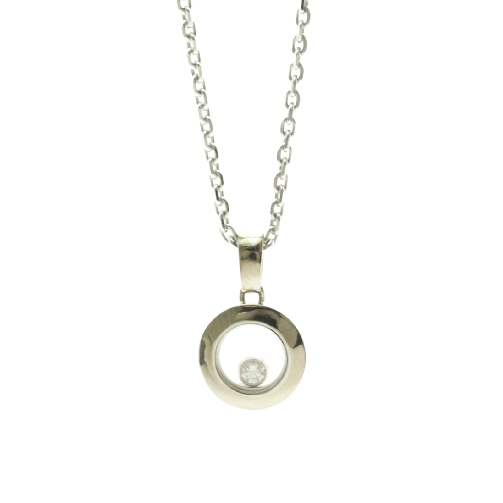 Chopard Happy Diamonds Round Pendant 18K White Gold With 1 Floating Diamond Silver White_Gold Necklace Jewelry 2