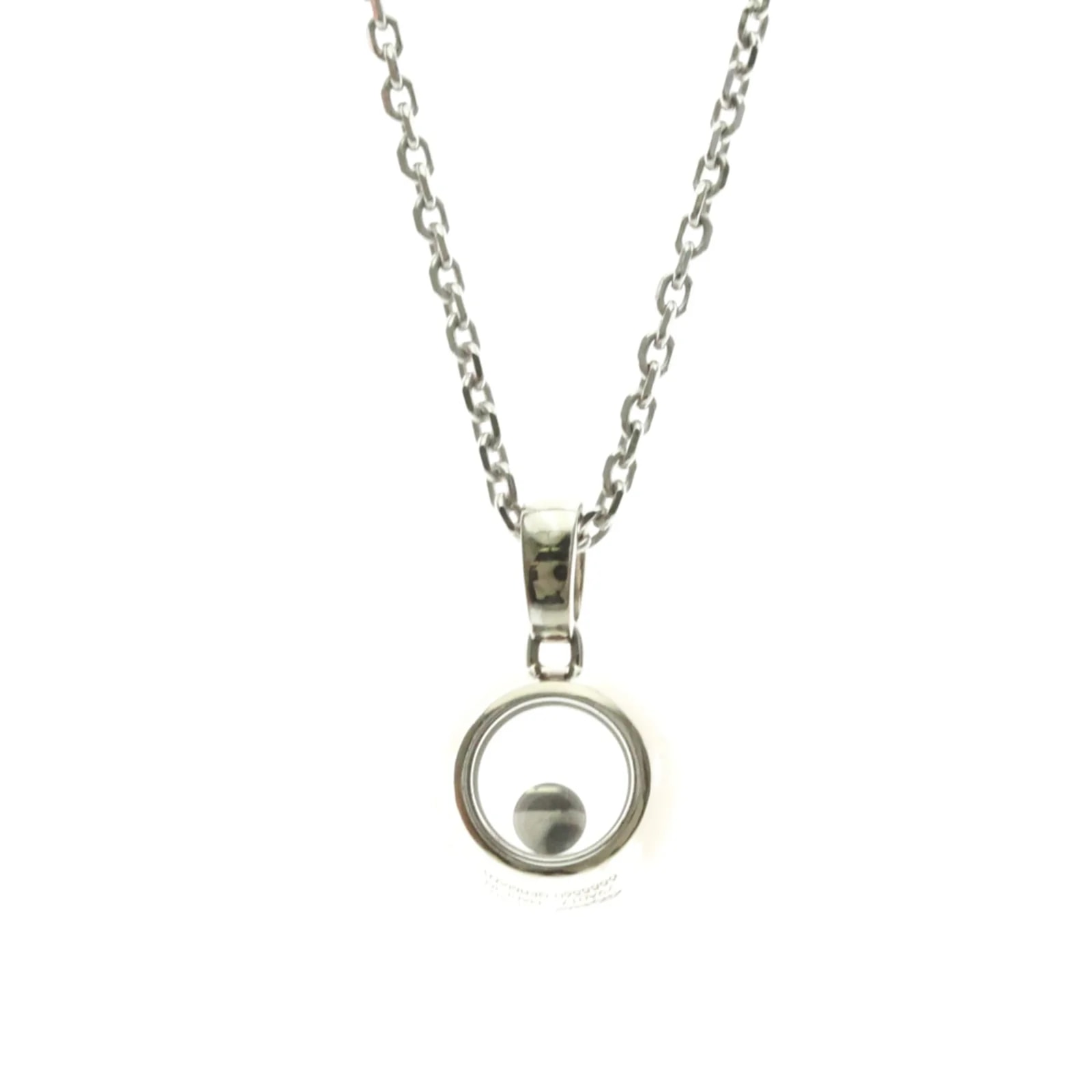 Chopard Happy Diamonds Round Pendant 18K White Gold With 1 Floating Diamond Silver White_Gold Necklace Jewelry 3