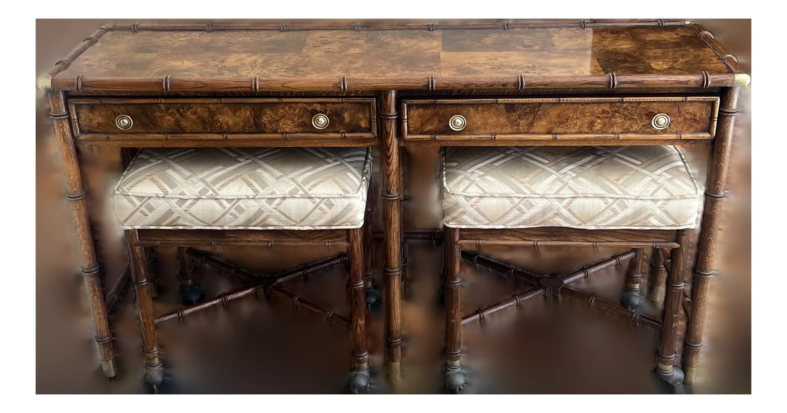 Hekman Furniture — Hekman Burl , Faux Console With Nesting Stools & Accents — Furniture — resale
