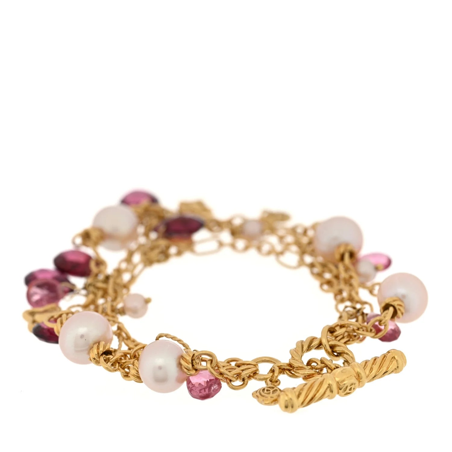 18K Yellow Gold Cultured Rhodolite 3 Strand 2