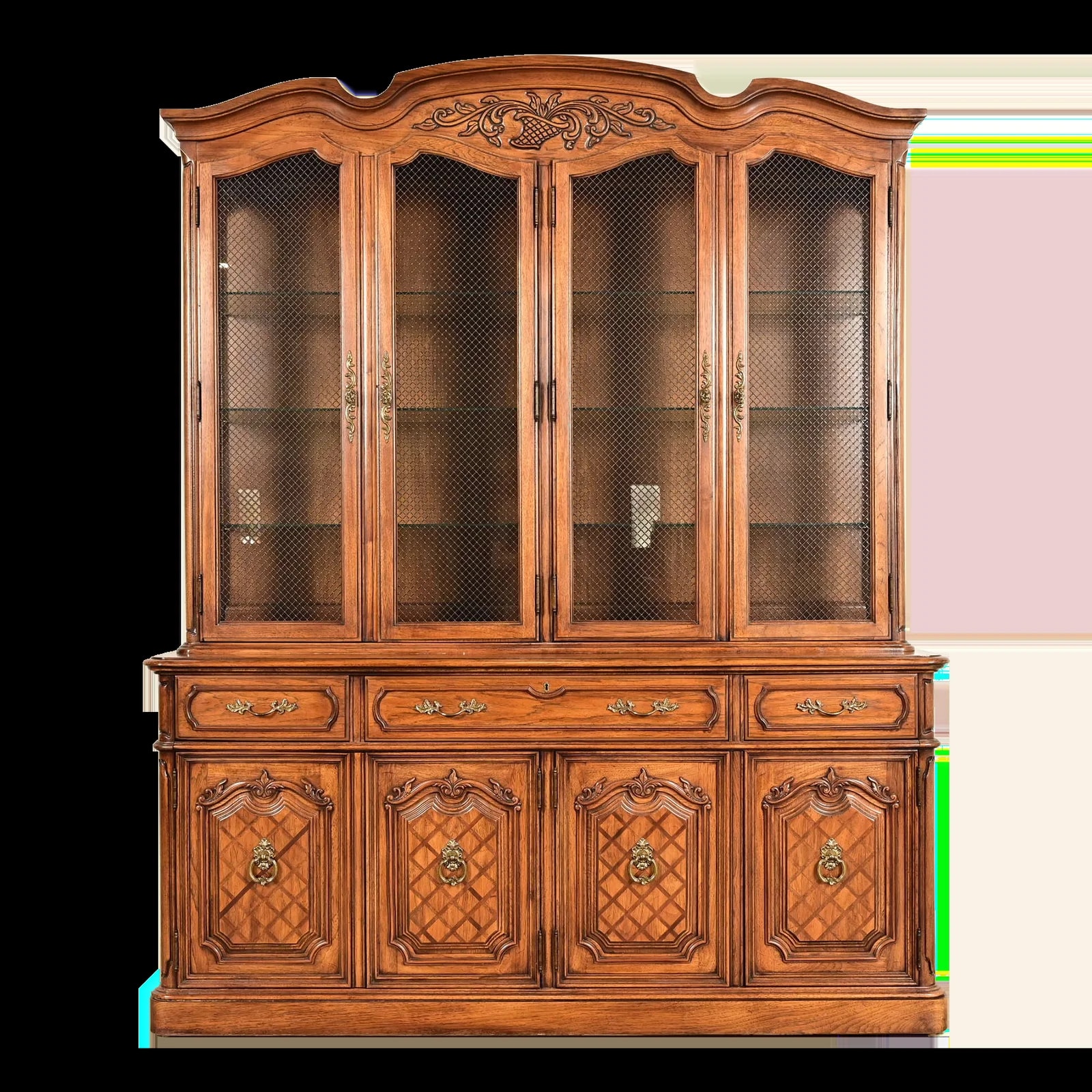 Thomasville — Thomasville French Regency Louis XVI Carved Lighted Breakfront Bookcase Cabinet — Furniture — resale