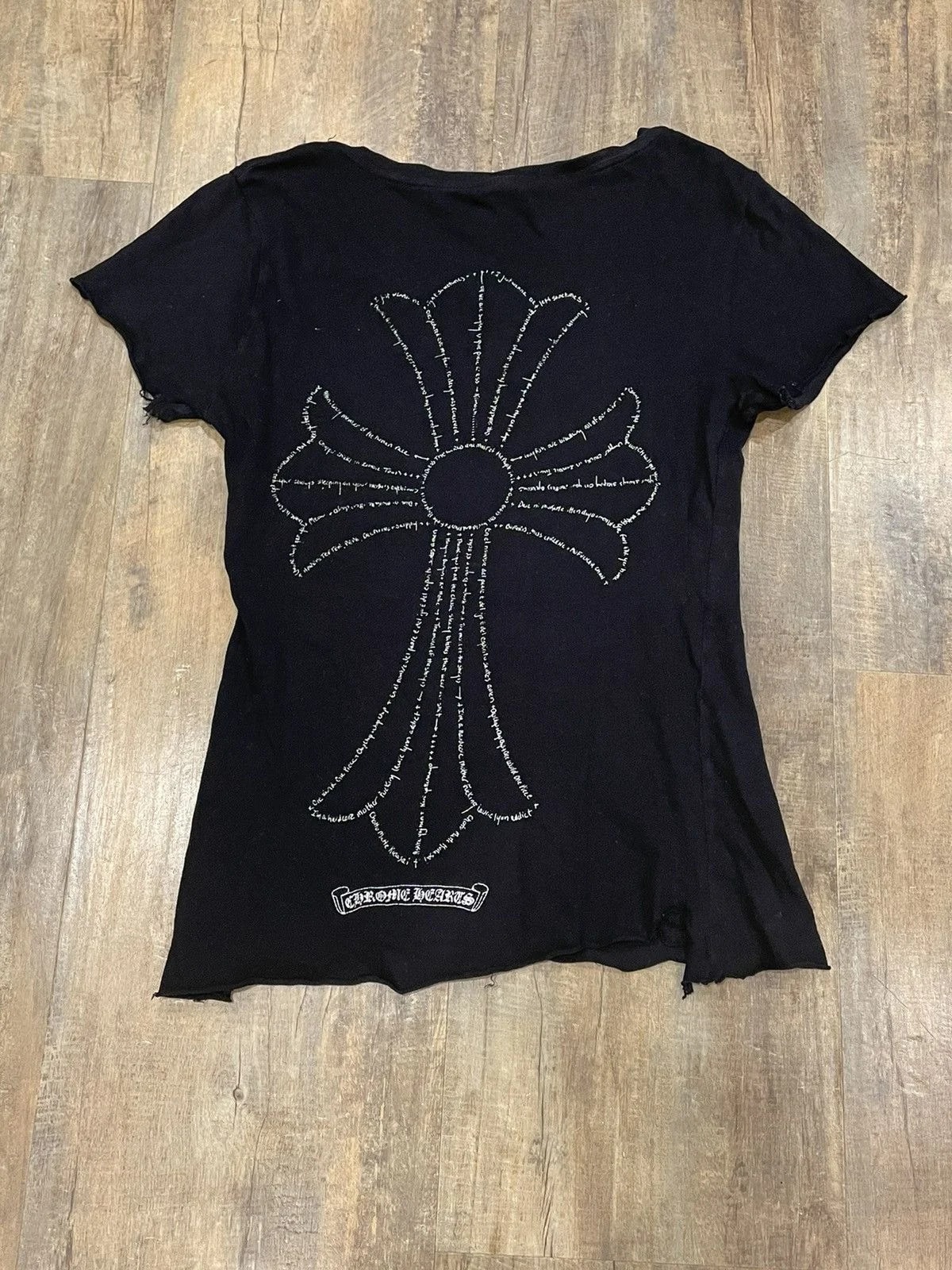 Chrome Hearts — Hearts Cross Poem Logo Distressed Raw Hem Tee — streetwear — resale