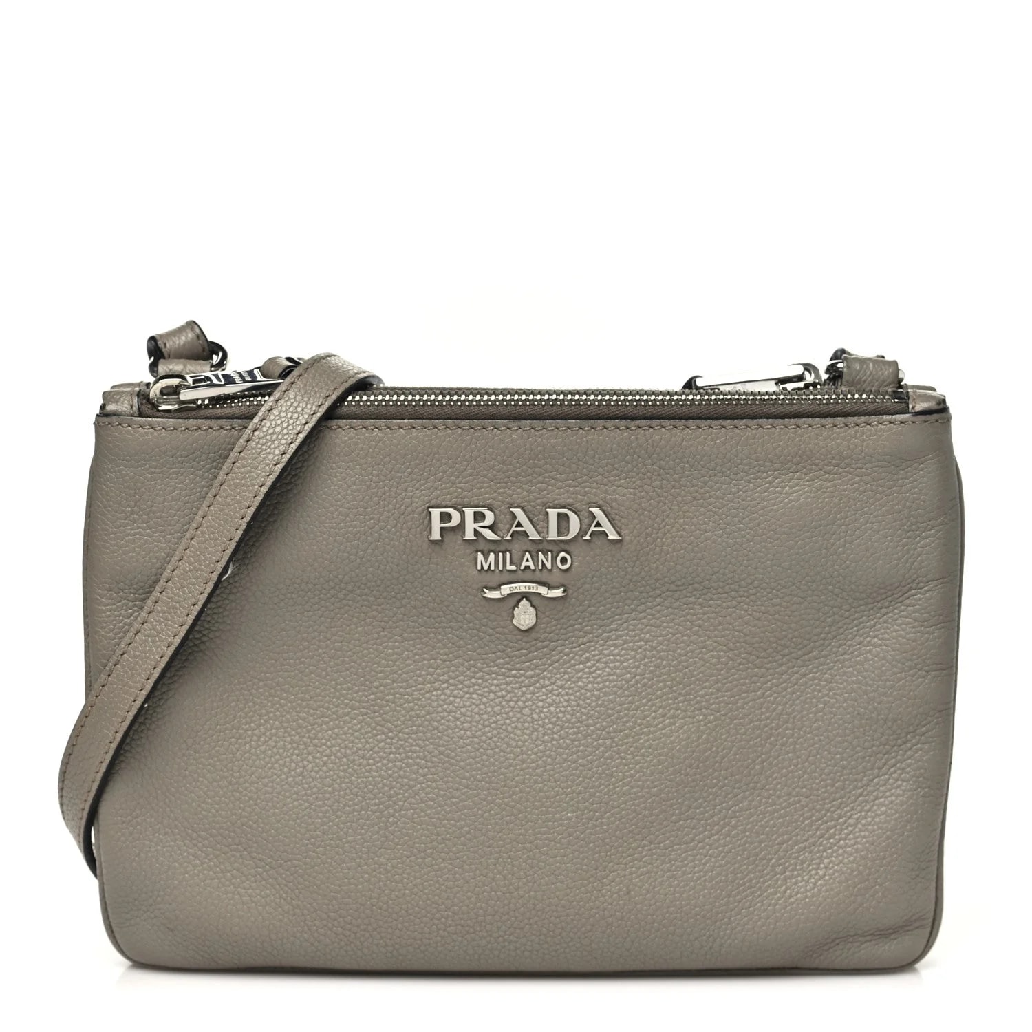Prada — Vitello Phenix Double Zip Crossbody Argilla — Handbag — resale