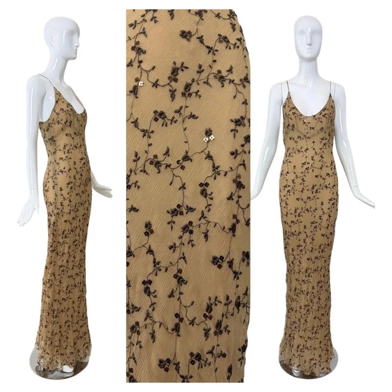 Maria Grachvogel Floral Embroidered Sequin Slip Gown Maxi Dress — Clothing — resale