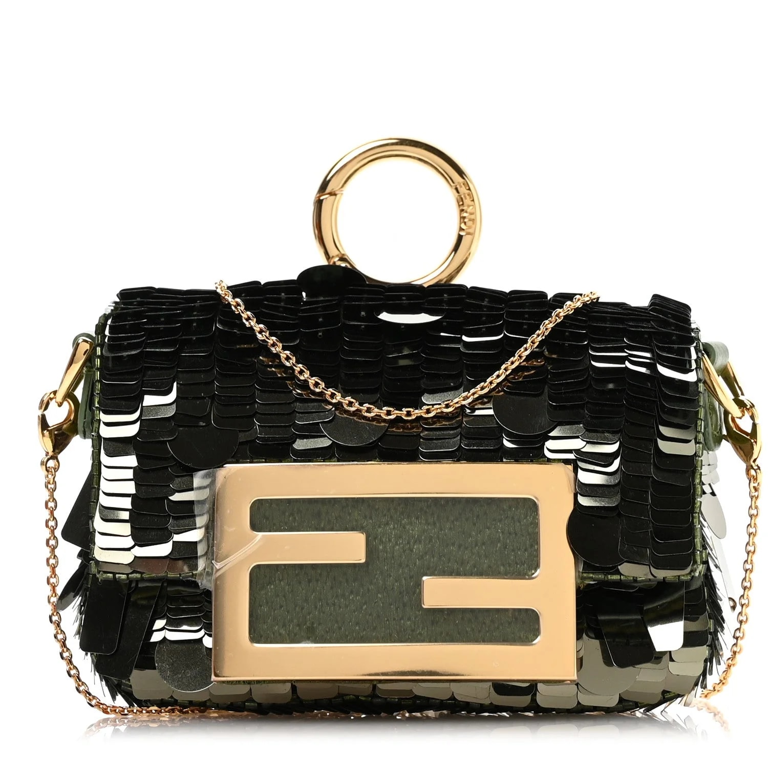 Fendi — Sequin Paillettes Shiny Sex and the City Nano Maxi Buckle Baguette Charm Avocado — Handbag — resale