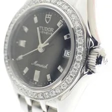 Tudor Monarch Diamond Bezel 15810 Stainless Steel Quartz Black F/S 4