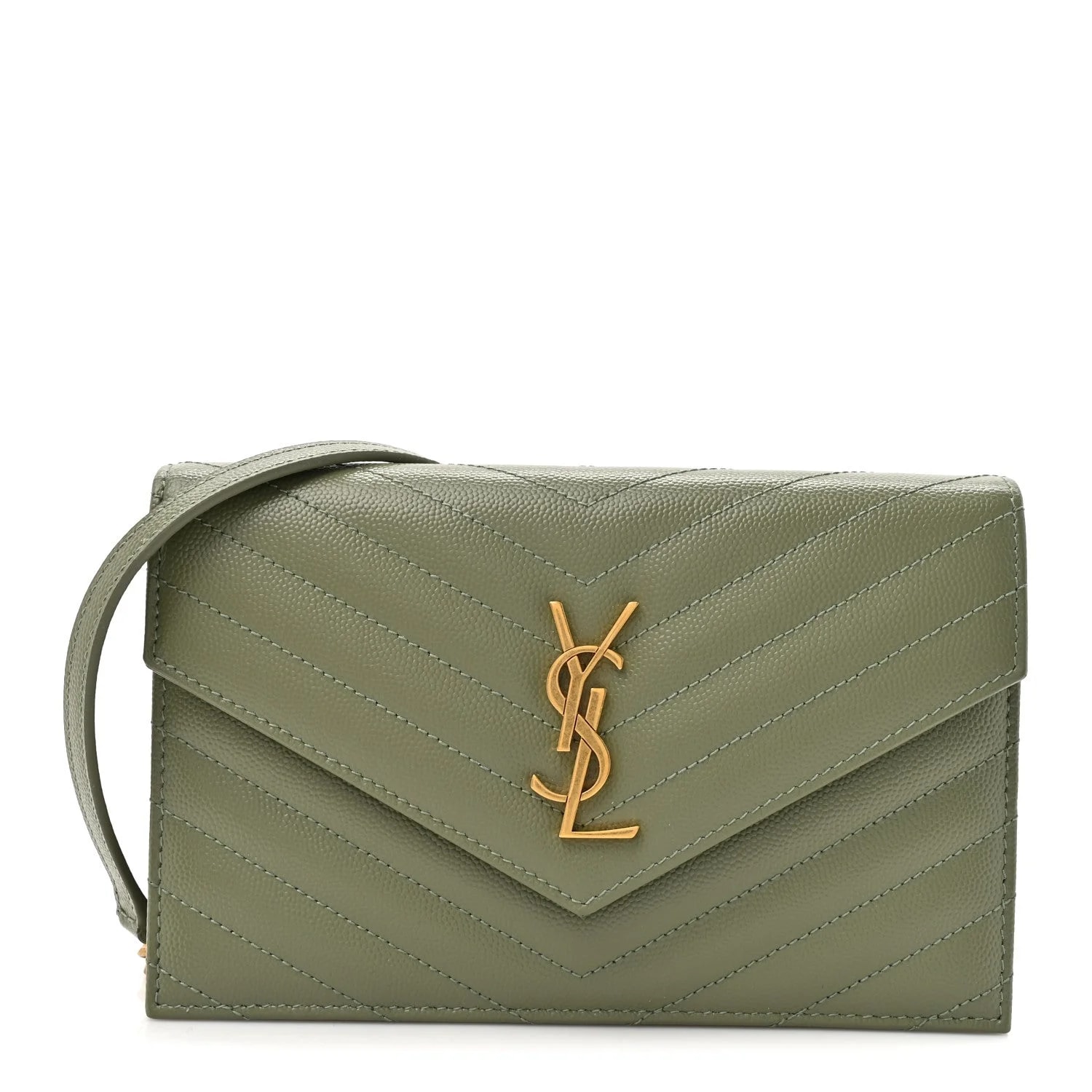 Saint Laurent — Grain de Poudre Chevron Envelope Chain Wallet Light — Handbag — resale