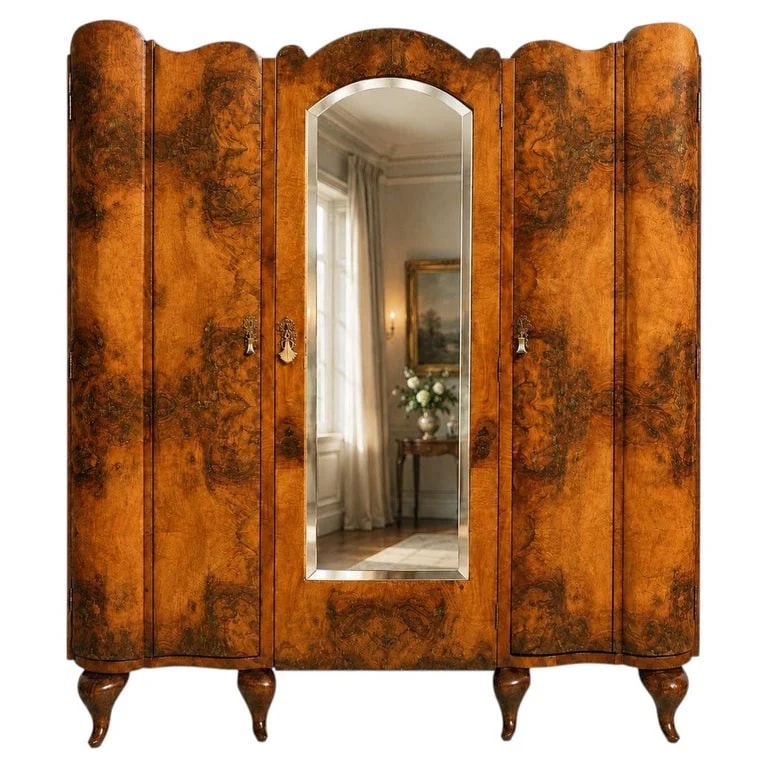 Palazzi dell’Arte Cantù — Sumptuous Baroque Revival Burl Wardrobe and Bookcase By Palazzi dell'Arte — Furniture — resale