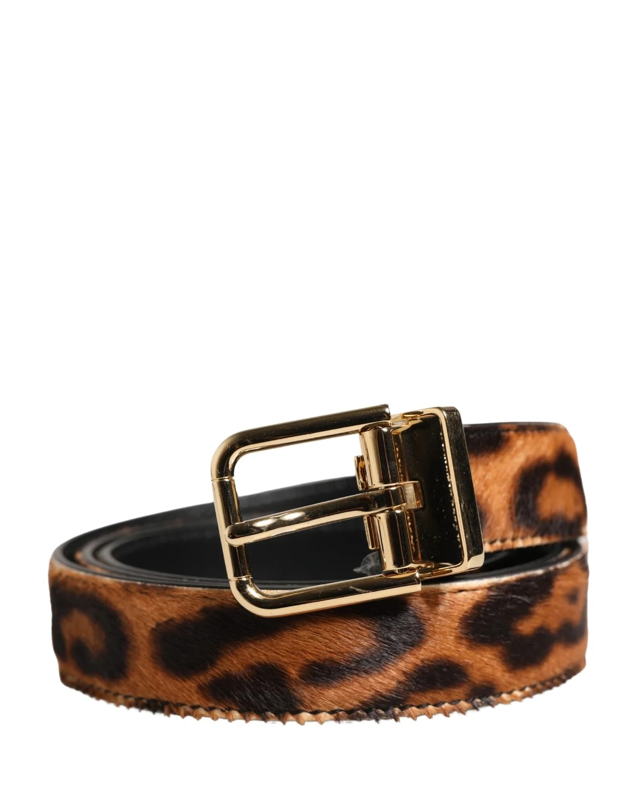 Dolce & Gabbana — Dolce & Gabbana Calf Fur Leopard Metal Buckle Belt — Accessory — resale
