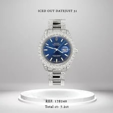 Rolex Datejust 31mm Custom Pave 7.2ct Diamond Blue Index 178240 Box/Apr 2