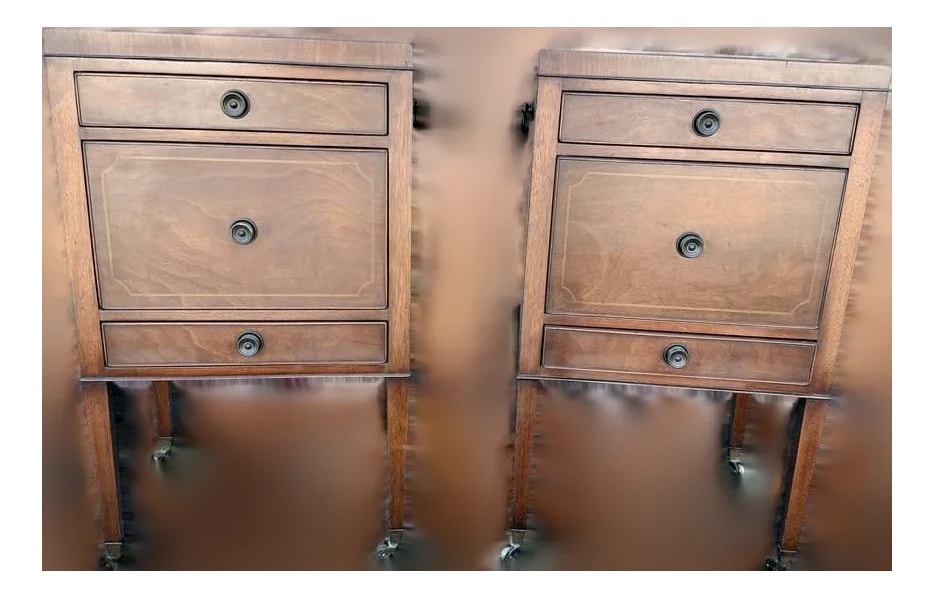 Early 20th Century Pair of Regency Style Inlaid Three Drawer Bedside / Nightstands — Furniture — resale