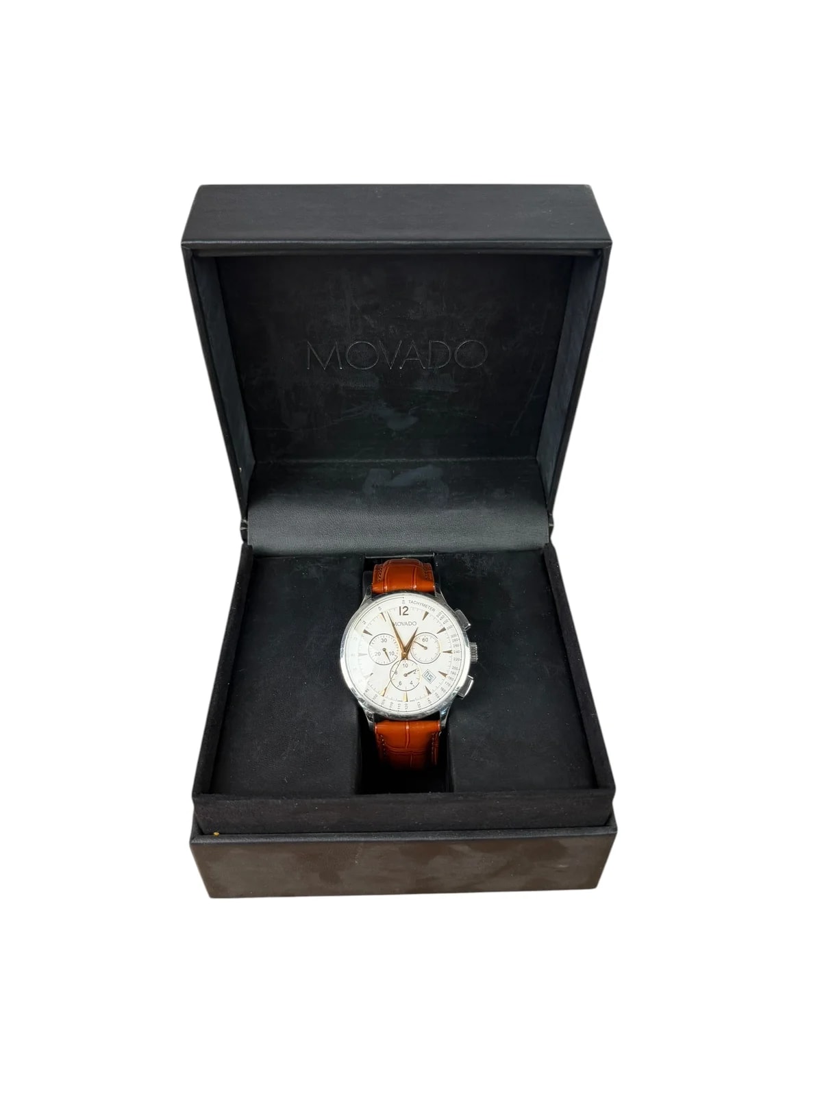 Movado Circa Chronograph White Dial Leather Strap 3