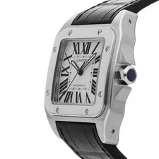 Cartier Santos 100 Steel Auto Silver Roman Dial Strap W20073X8 2