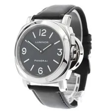 Panerai Luminor Base PAM00002 44mm SS Black Dial Hand-Wind Leather Strap #C201 2