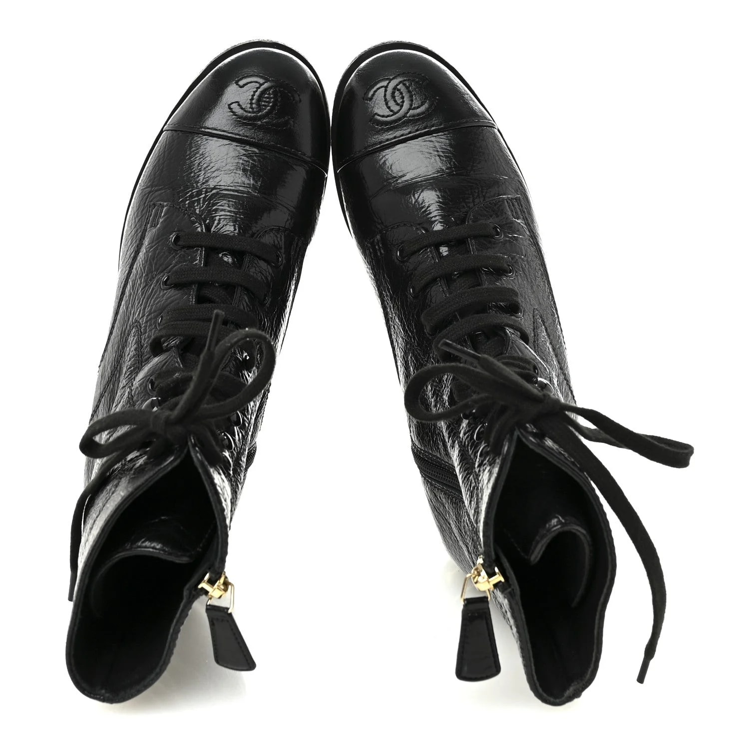 Shiny Crumpled Lace Up Combat 37 2