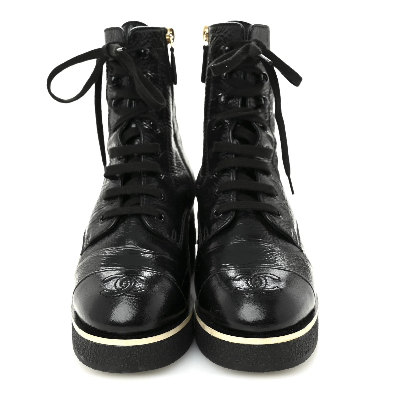 Shiny Crumpled Lace Up Combat 37 3
