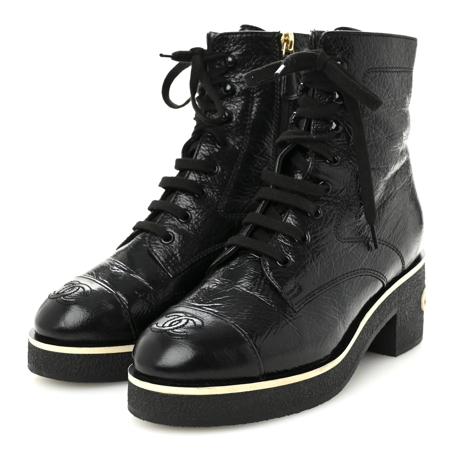 Shiny Crumpled Lace Up Combat 37 4