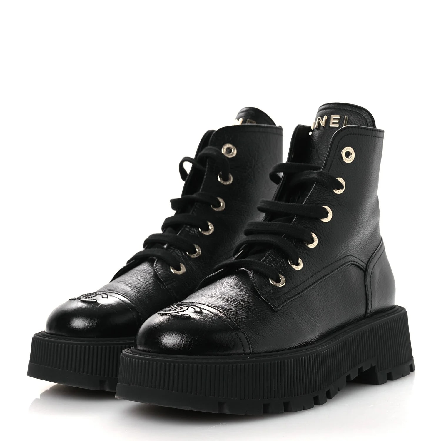 Grained Shiny CC Lace Up Combat 38.5 4