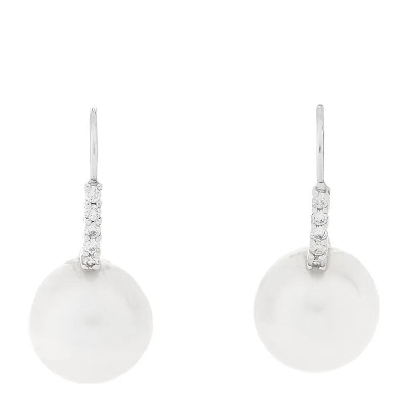18K White Gold Diamond Cultured Pearl 12mm Drop Earrings — Jewelry — resale