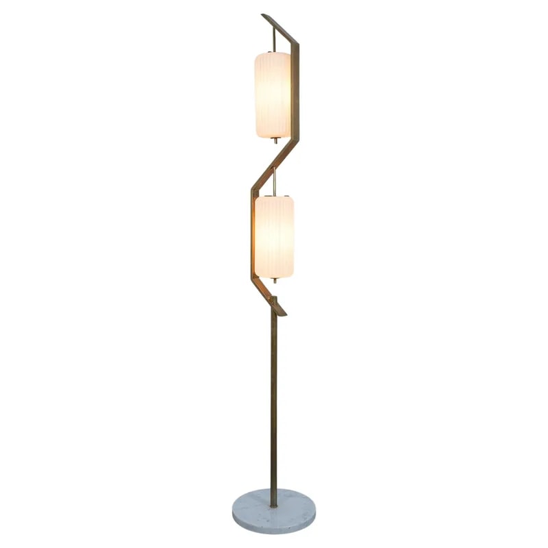 Angelo Lelii Mod257 Floor Lamp Brass Opaline Glass Arredoluce 1959 — lighting — resale
