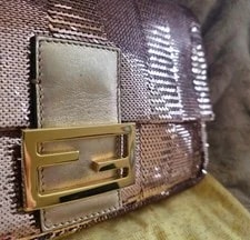 Fendi Rose Gold Sequin Baguette Hardware Original Dust 2