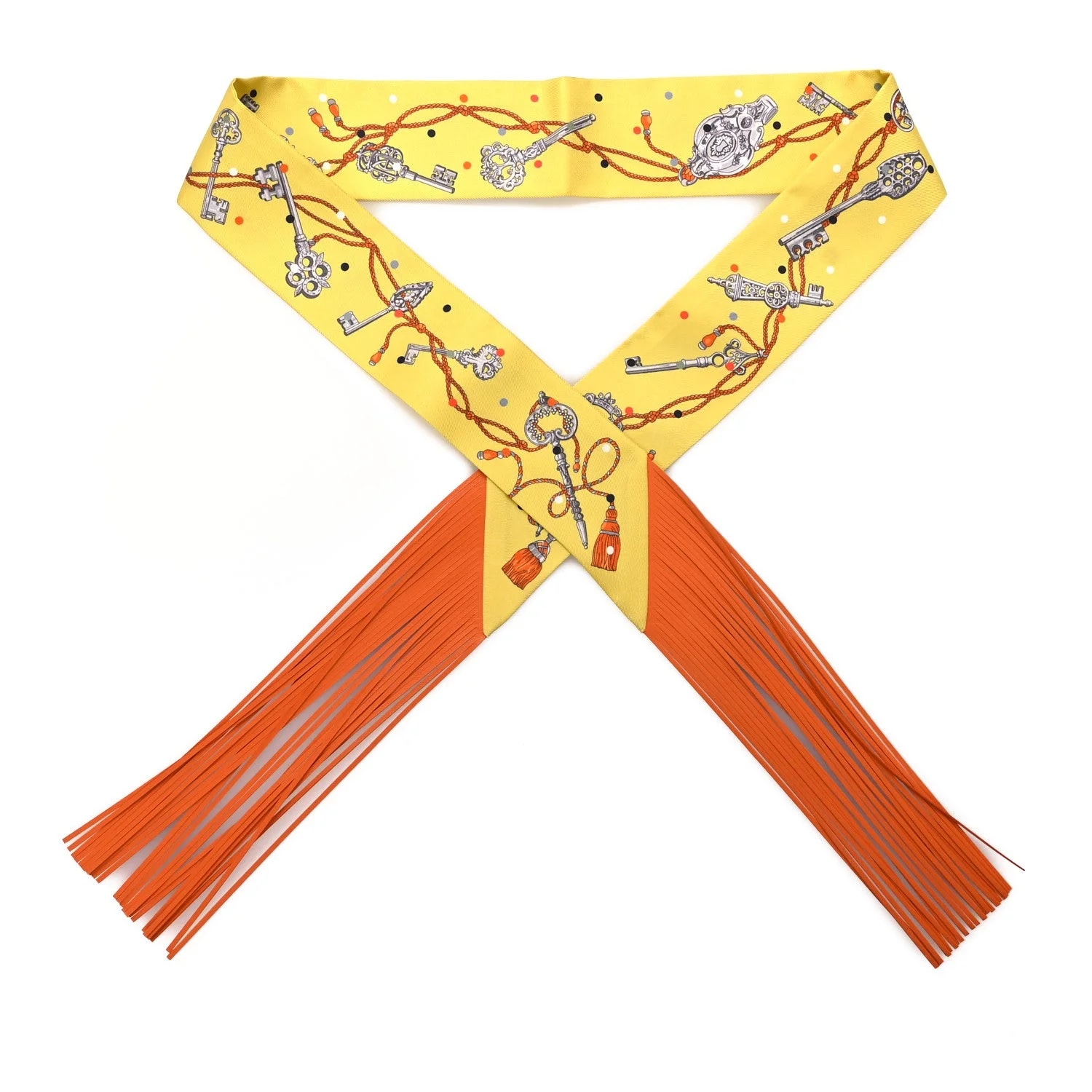 Hermès — les Cles A Pois Fringed Twilly Vif — Accessory — resale