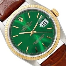 Rolex — Rolex Datejust 16013 36mm Green Dial 18k Gold Fluted Bezel Stainless Steel — Watch — resale