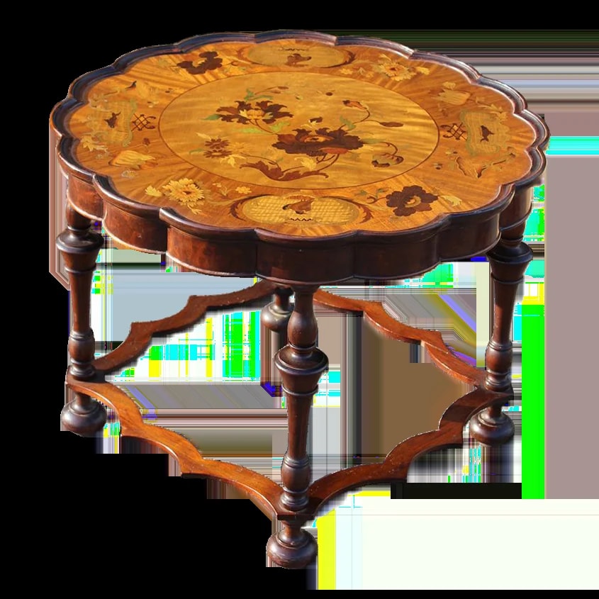 Antique Scalloped Table With Inlaid Top — Furniture — resale