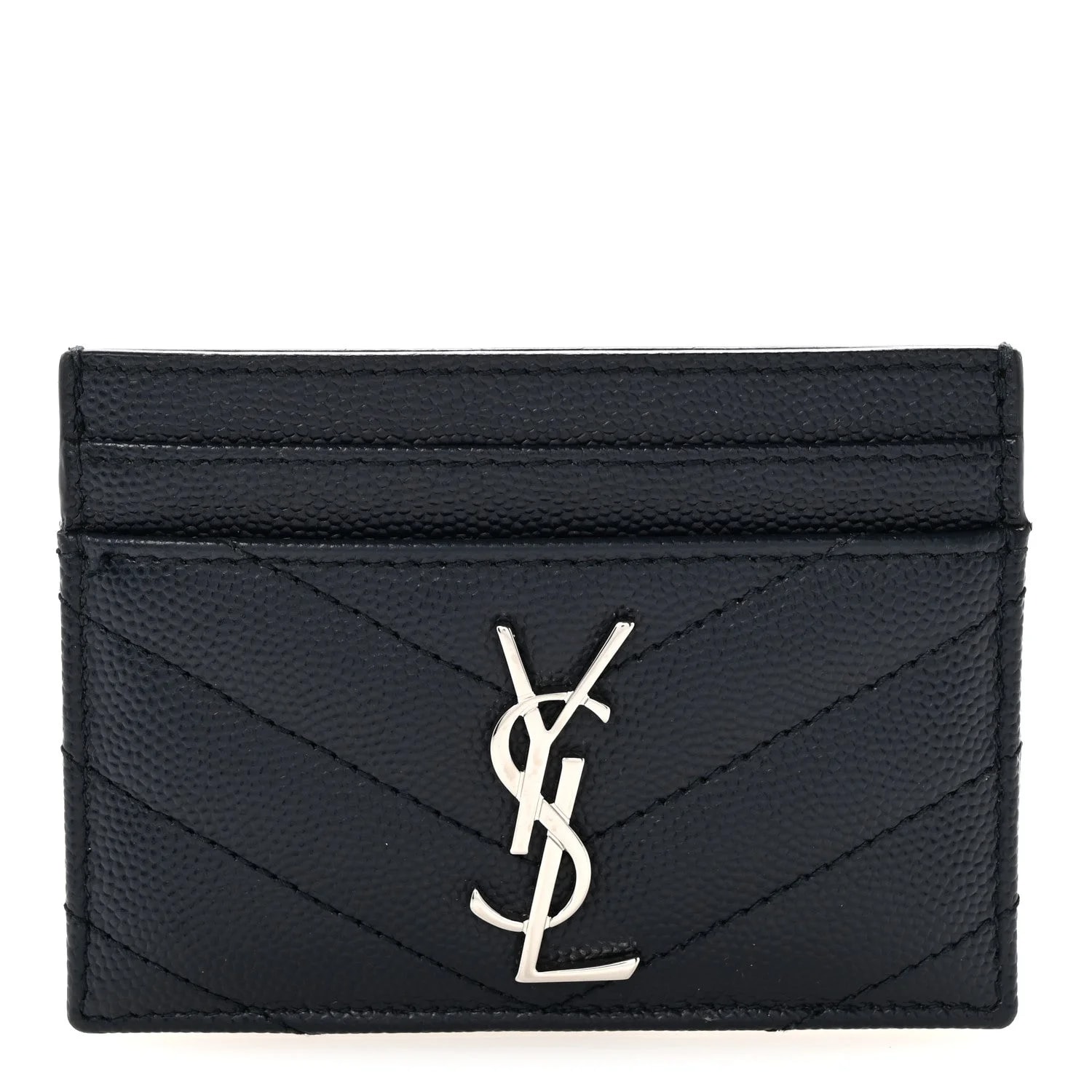 Saint Laurent — Grain de Poudre Chevron Credit Card Case Deep — Accessory — resale