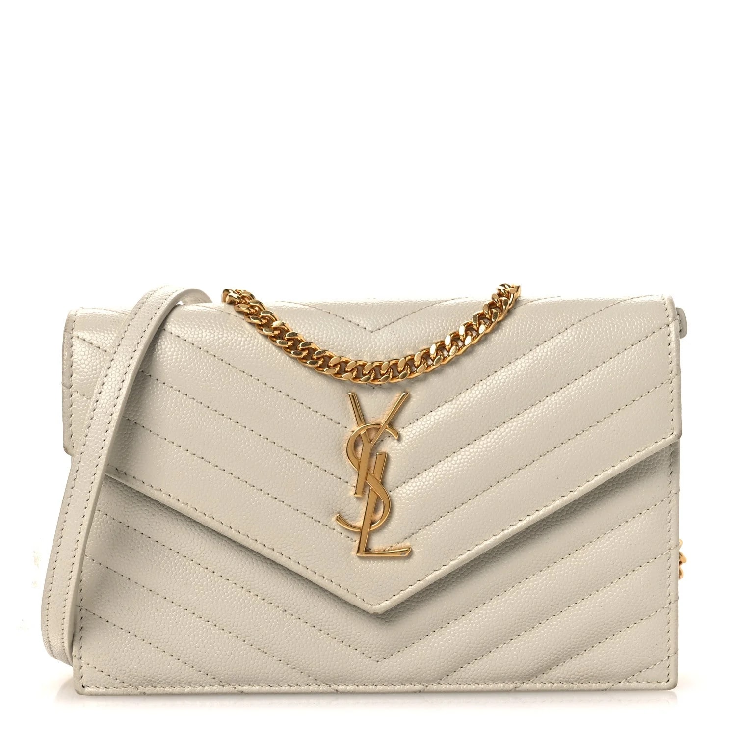 Saint Laurent — Grain de Poudre Chevron Envelope Chain Wallet — Handbag — resale