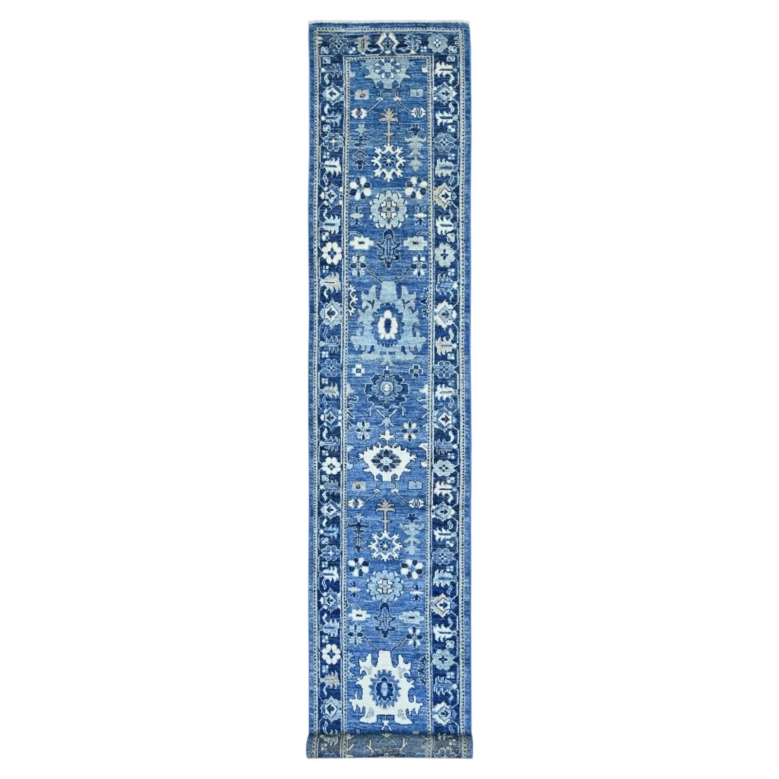 29x168 Blue Pure Wool Afghan Angora Oushak Hand-Knotted Runner Oriental Rug — Furniture — resale