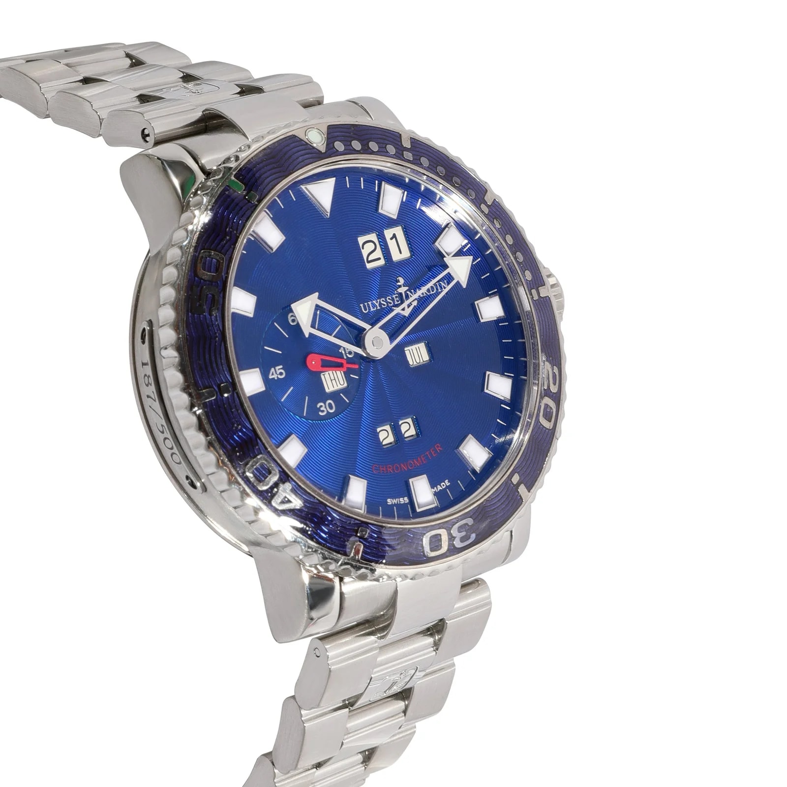 Ulysse Nardin Marine Aqua Perpetual 333-77 Stainless Steel Blue Wrist 4