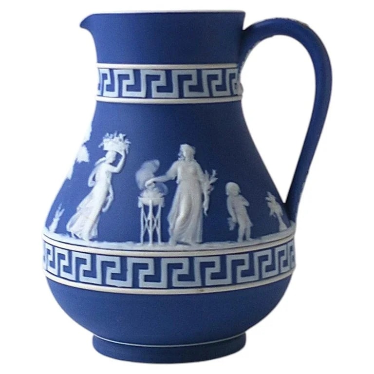 Wedgwood — Wedgwood Jasperware Blue White Pitcher Vase Greek Key Neoclassical English — decorative_object — resale