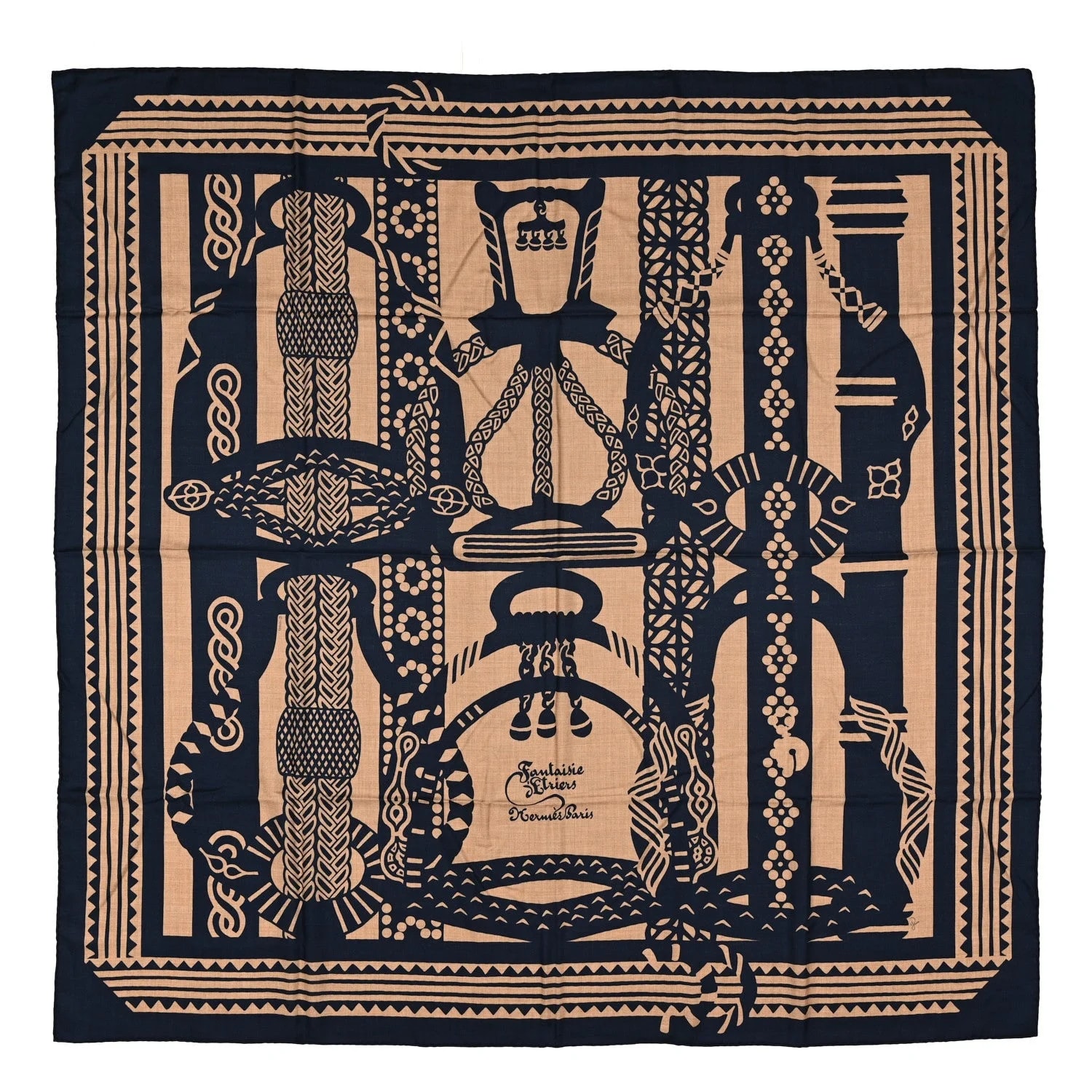 Hermès — Fantaisie D'Etriers Shawl 140 Caban — Accessory — resale