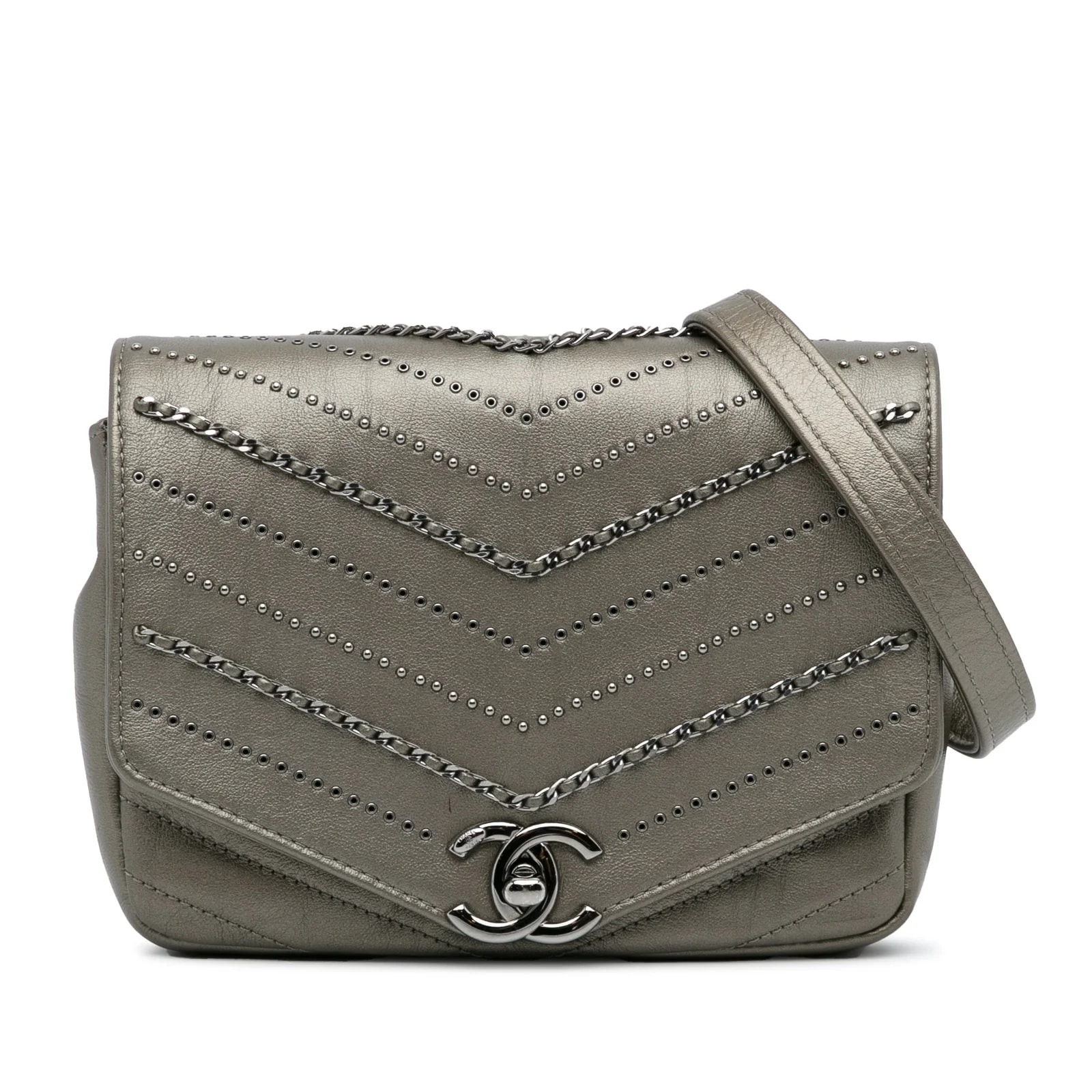 Chanel — Embellished Chevron Square Envelop Flap — Handbag — resale