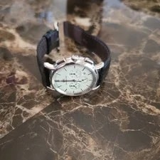 IWC Schaffhausen Quartz Chronograph Date White Dial Black Leather Strap 2