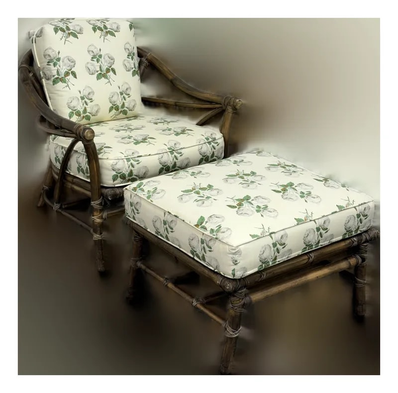 John and Elinor McGuire — McGuire Furniture Chair + Ottoman, Circa 1970s — Furniture — resale