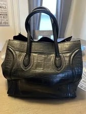 Celine Luggage Large Embossed Satchel Top Handle Zip Charm 2