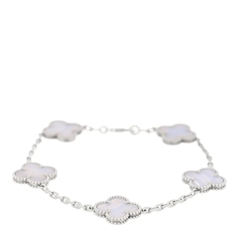 Van Cleef & Arpels — 18K White Gold Chalcedony 5 Motifs Alhambra Bracelet — Jewelry — resale
