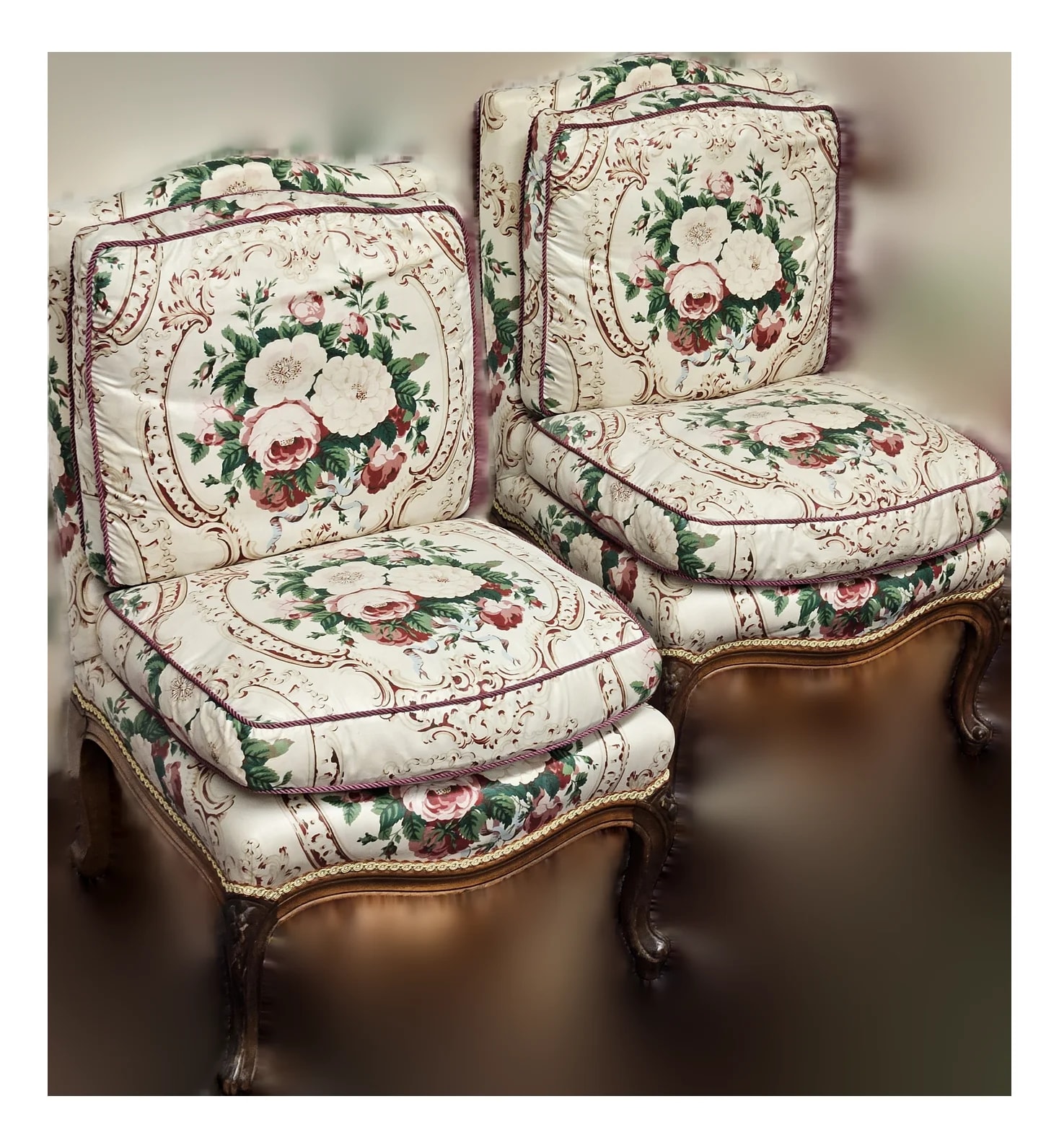 Tiny and Chintz Slipper With Attached Down Cushions - A Pair — decorative_object — resale