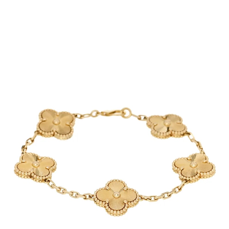 Van Cleef & Arpels — 18K Yellow Gold 5 Motifs Guilloche Alhambra Bracelet — Jewelry — resale