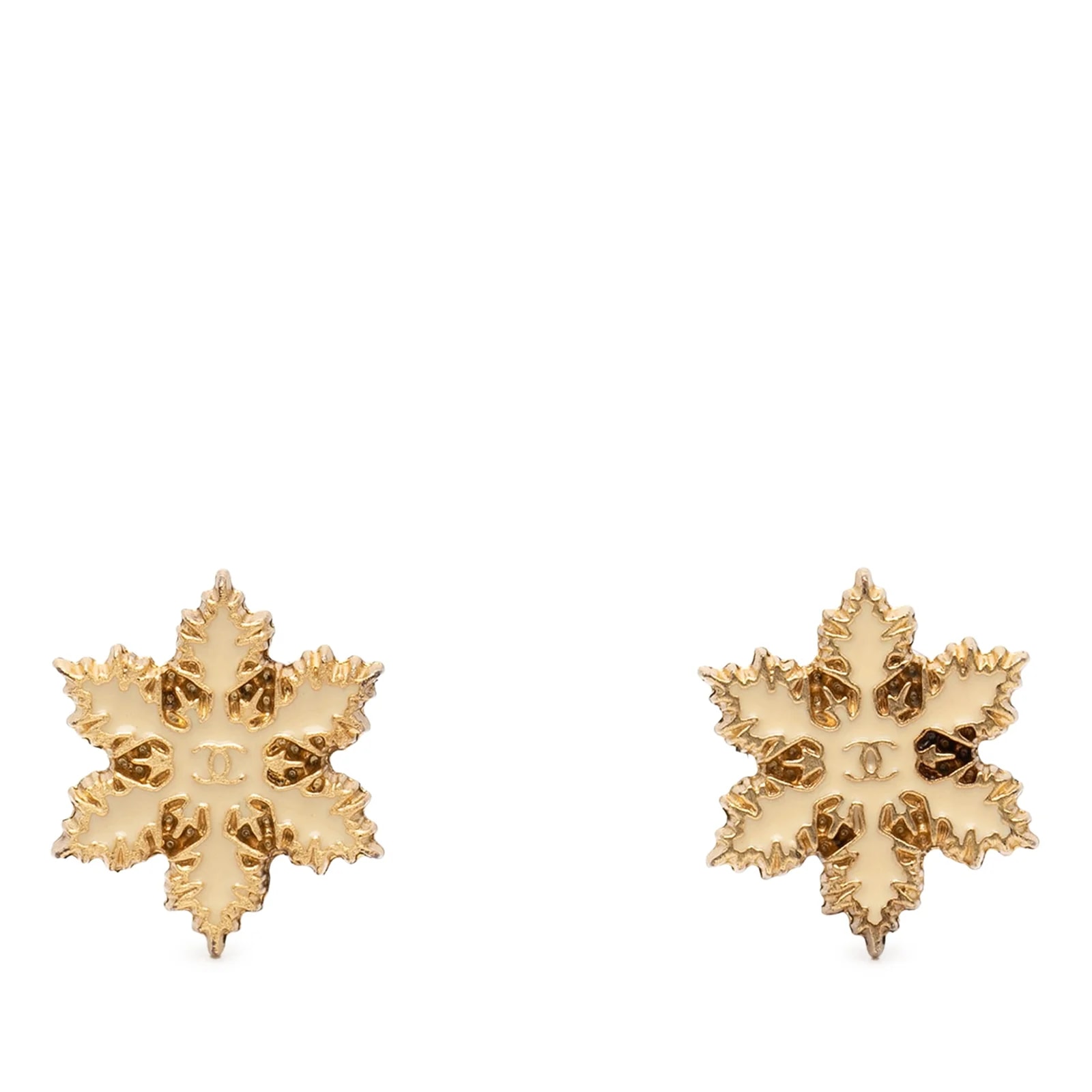Chanel — CC Enamel Snowflake Push Back — Jewelry — resale