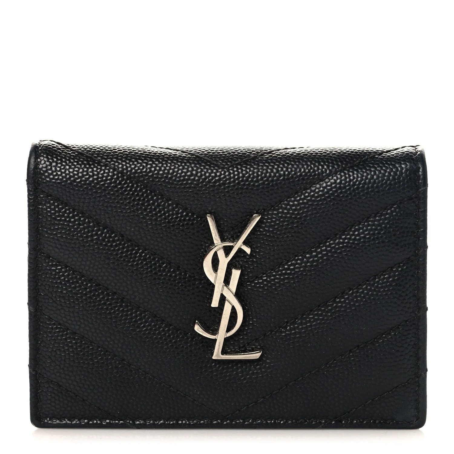 Saint Laurent — Grain de Poudre Chevron Card Case — Accessory — resale