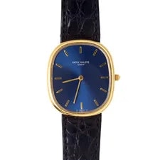 Patek Philippe — Patek Philippe Golden Ellipse Blue Dial Automatic 31x35 Yellow Gold Leather Band — Watch — resale