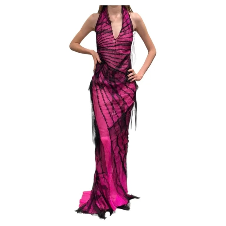 Roberto Cavalli — S/S2001 Roberto Cavalli Runway Distressed Halter Evening Dress — Clothing — resale
