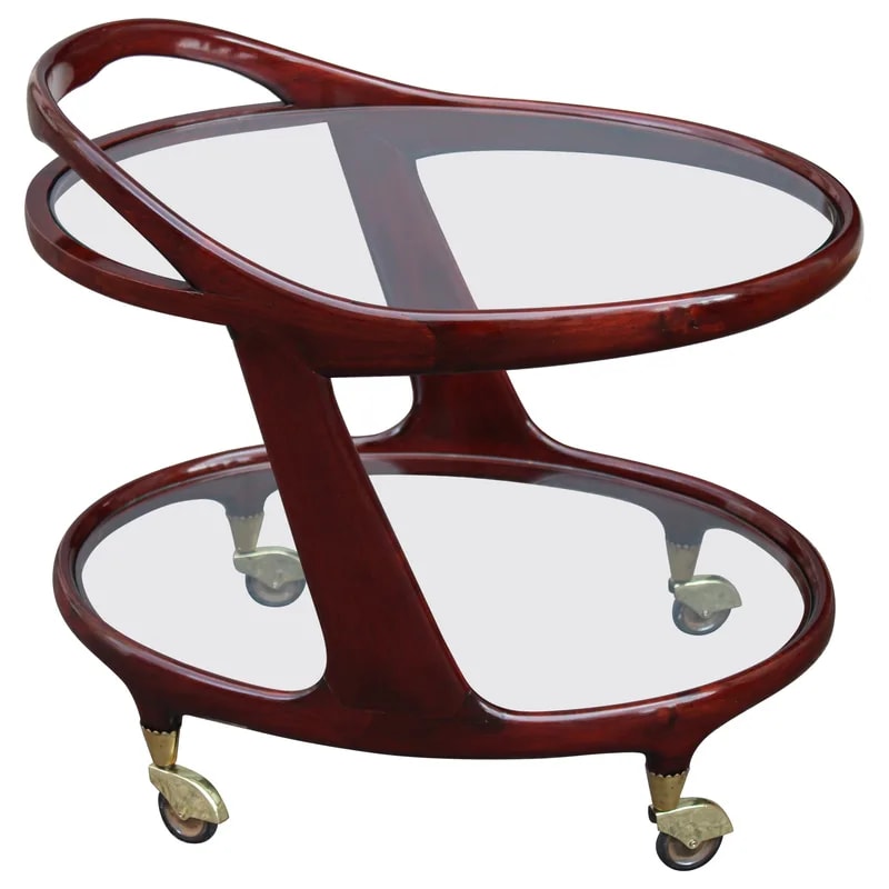 Carrello Bar Cesare Lacca, 1950, Italia, di Forma Ovale con Ruote in Ottone — Furniture — resale