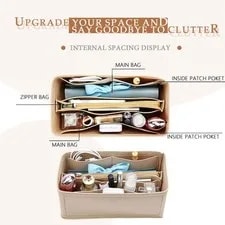 Purse Organizer Insert For Birkin 35 Bag, Felt Insert Organizer With Zipper, ... 3