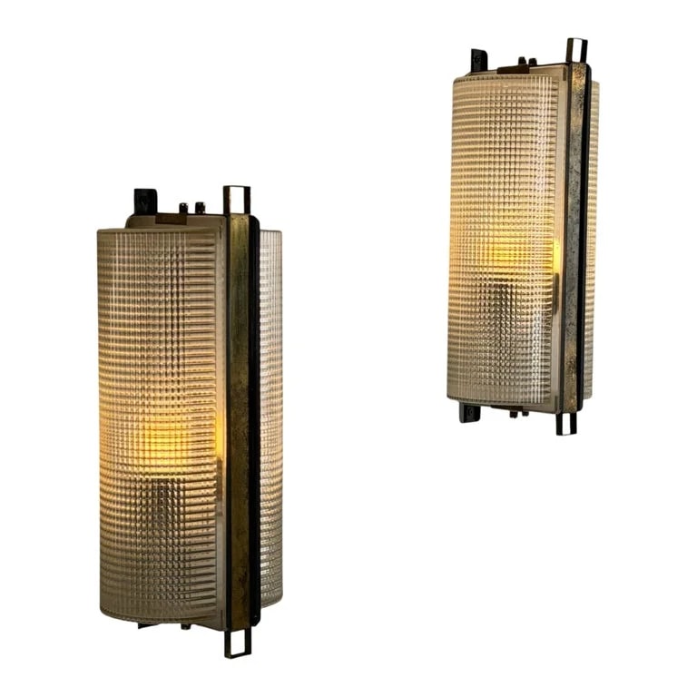 Jacques  Adnet — Pair of Large Jacques Adnet & Pressed Sconces, France, 1960s — lighting — resale